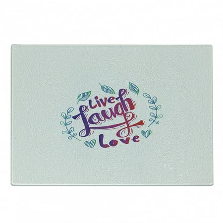 

Live Laugh Love Cutting Board Hand Lettering Words with Leaf Frame Illustration Decorative Tempered Glass Cutting and Serving Board Small Size Violet Red Violet Blue by Ambesonne