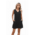 thumbnail image 2 of Ladies Solid Color Sleeveless V-Neck Pocket Dress Black S, 2 of 7