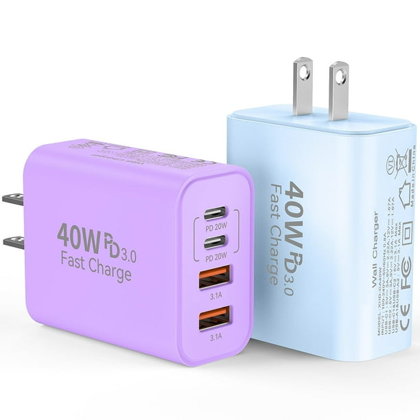Bloque de cargador rápido USB C de 40 W y 4 puertos tipo C para iPhone 16/15/14