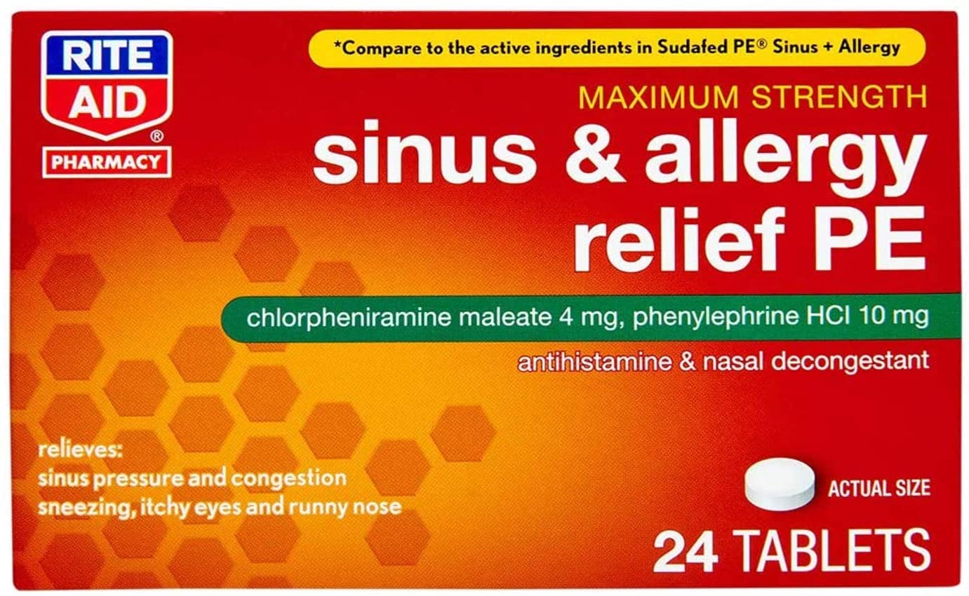 Sinus & Allergy Relief PE Tablets, Maximum Strength 24 Count
