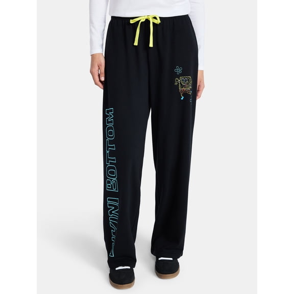 SpongeBob SquarePants Women’s Graphic Wide Leg Fleece Pants, Sizes XXS-XL