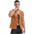 thumbnail image 2 of Haitryli Men's Medieval Renaissance Costume Sleeveless V Neck Lace-up Waistcoat Halloween Pirate Brown S, 2 of 7