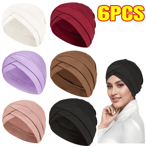 6 Pcs Slouchy Turban Cancer Sleep Cap Hats Cancer Headwear Lightweight Stretchy Turban Head Wrap Head Covering, 6 Color (Blend colors)