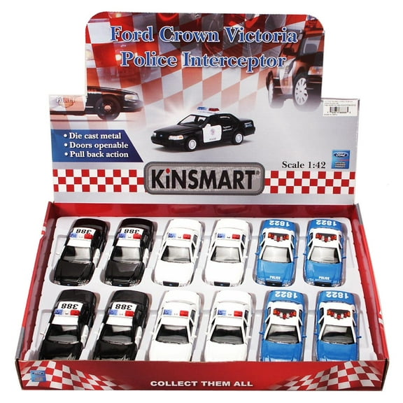 Ford Crown Victoria Police Interceptor Diecast Car Package - Box of 12 1/42 scale Diecast Model Cars, Assorted Colors