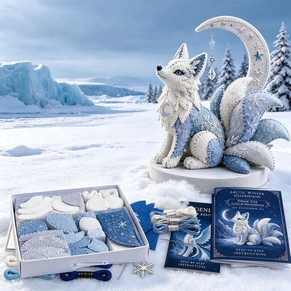 DIY Sewing Kit, Winter Animal Patchwork Craft Kit with Pre Cut Fabric, Handmade Stuffed Animal Sewing Project for Beginners, Kids & Adults