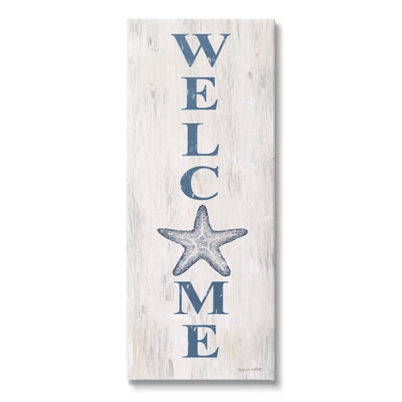 Welcome Starfish Phrase Sign Coastal Graphic Art Gallery Wrapped Canvas Print Wall Art