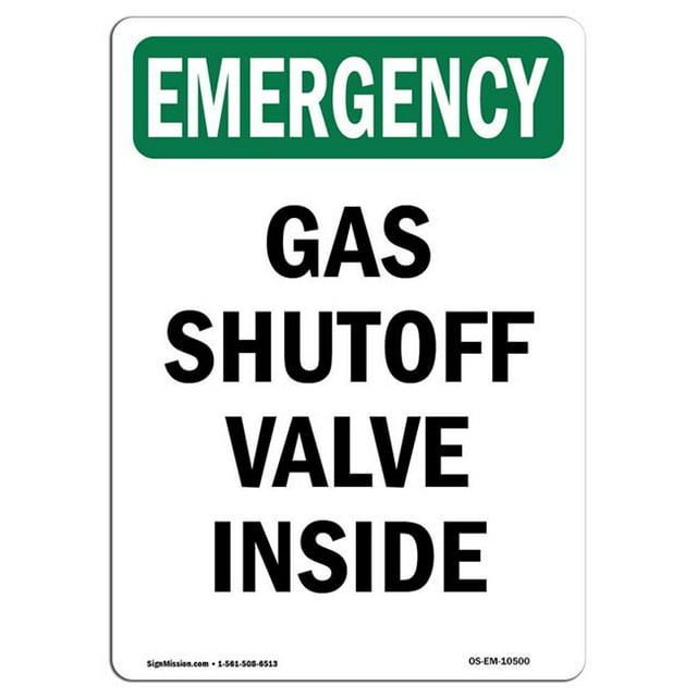 SignMission OS-EM-A-1218-V-10500 12 x 18 in. OSHA Emergency Sign - Gas Shutoff Valve Inside