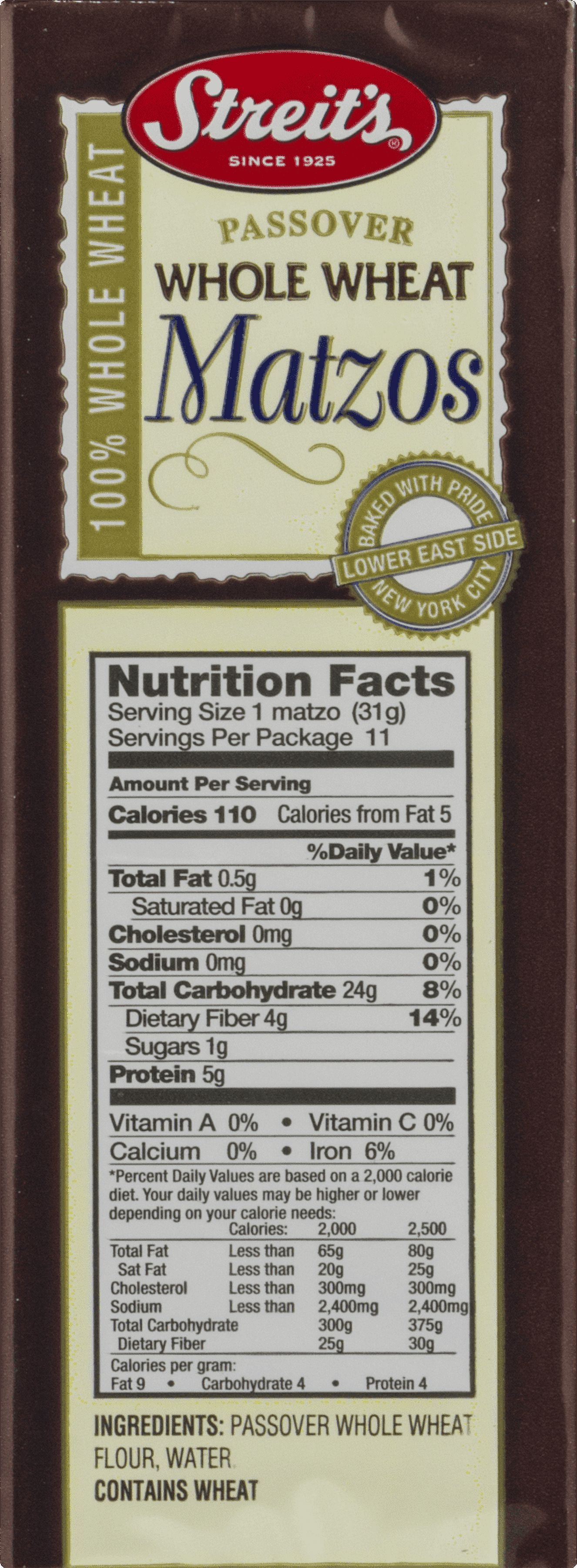 Streit's Matzo, whole wheat , Passover