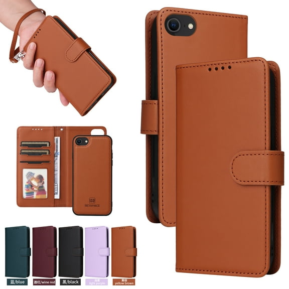for iPhone 16 Removable Wallet Case, Premium PU Leather Flip Cover with [RFID Blocking][ Detachable Card Holder][Stand Function][Wrist Strap] Shockproof Protectove Phone Cover,Brown