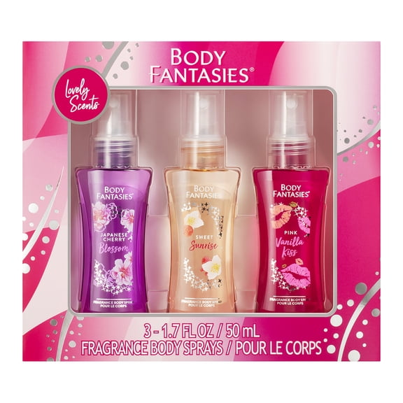 Body Fantasies Body Spray Gift Set, Lovely Scents Collection for Females, 3 Piece