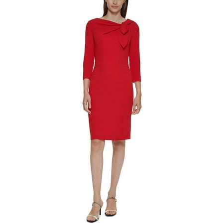 Calvin Klein Womens Petites Bow Neck Mini Sheath Dress