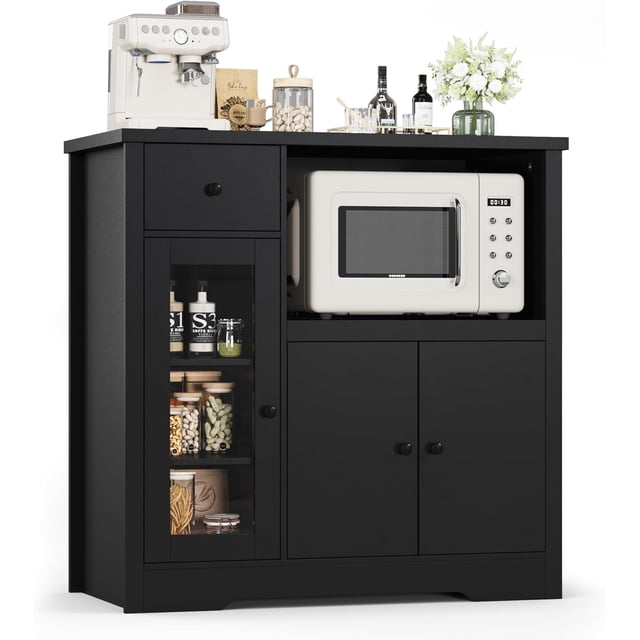Kitchen Microwave Cabinets with Storage, Buffet Cabinet Sideboard with 3 Doors,1 Drawer and Adjustable Shelves, Pantry Storage Cabinet for Kitchen, Dining Room, Living Room