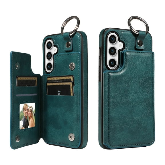 Dteck Case for Samsung Galaxy S24 Plus,Magnetic Clasp Luxury PU Leather Card Slots Stand Durable Shockproof Case Back Wallet Flip Cover with Ring Buckle Cover for Galaxy S24 Plus,Green