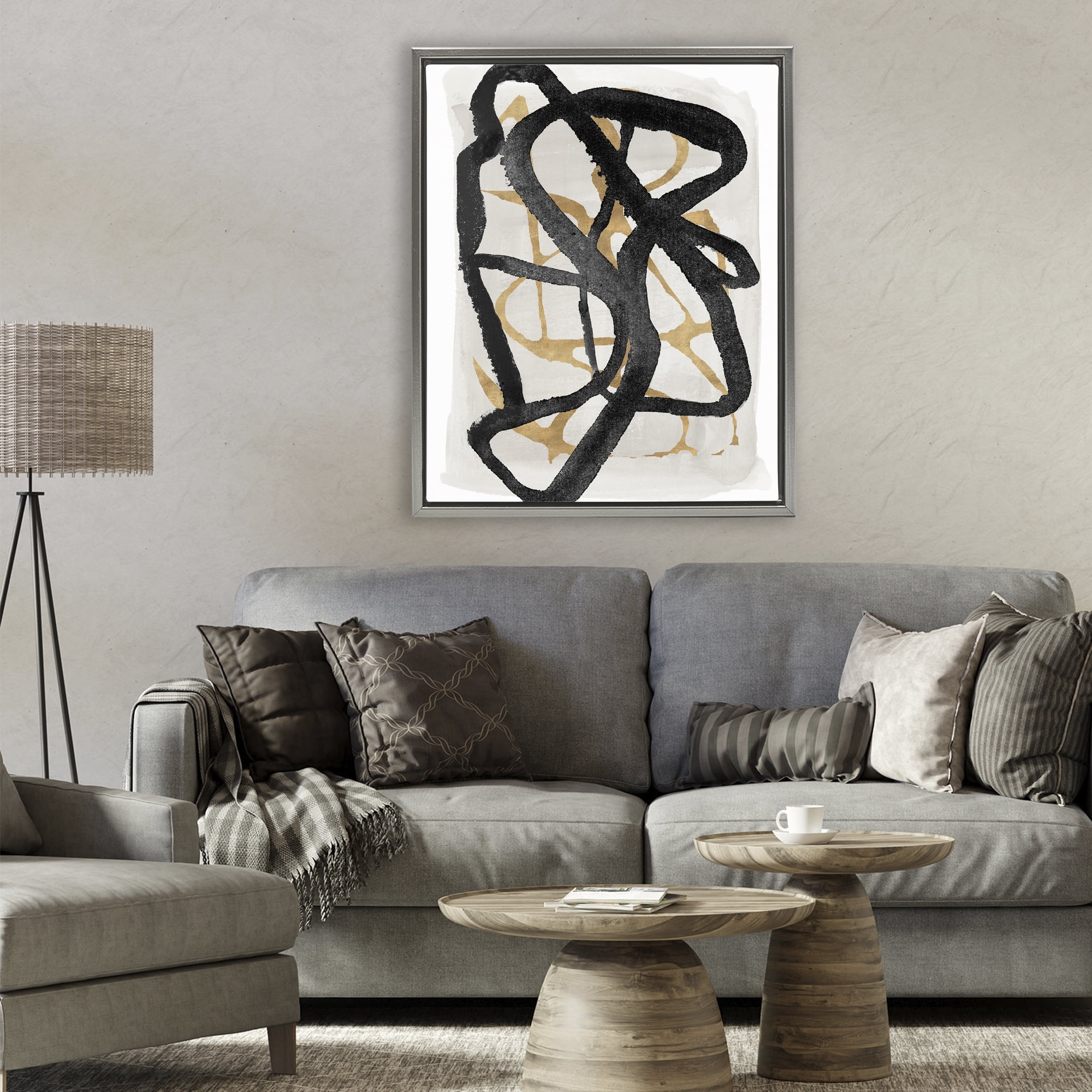 Stupell Industries Expressive Hindsight in Black Gray Framed Floater Canvas Wall Art, design by Lucille Price