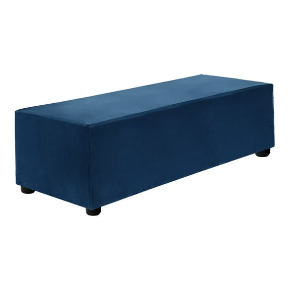 Stretch Ottoman Cover Rectangular Square Ottoman Slipcover with Elastic for Foot Stool Living Room Bedroom Fit Length 101-127cm / 39.76"-50", L-Large, Navy