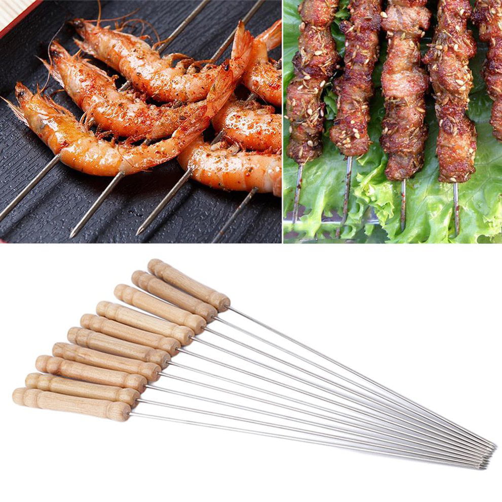 10pcs Outdoor Picnic BBQ Barbecue Skewer Roast Stick Stainless Steel Needle@@ 