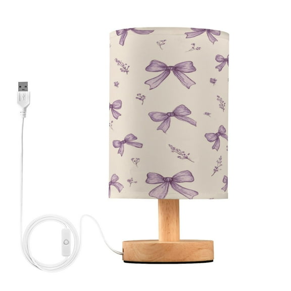 RMDQTR LED Push-Button Switch Warm-Tone Desk Lamp Plug-and-Play No Assembly Required Pastel Lavender Bows