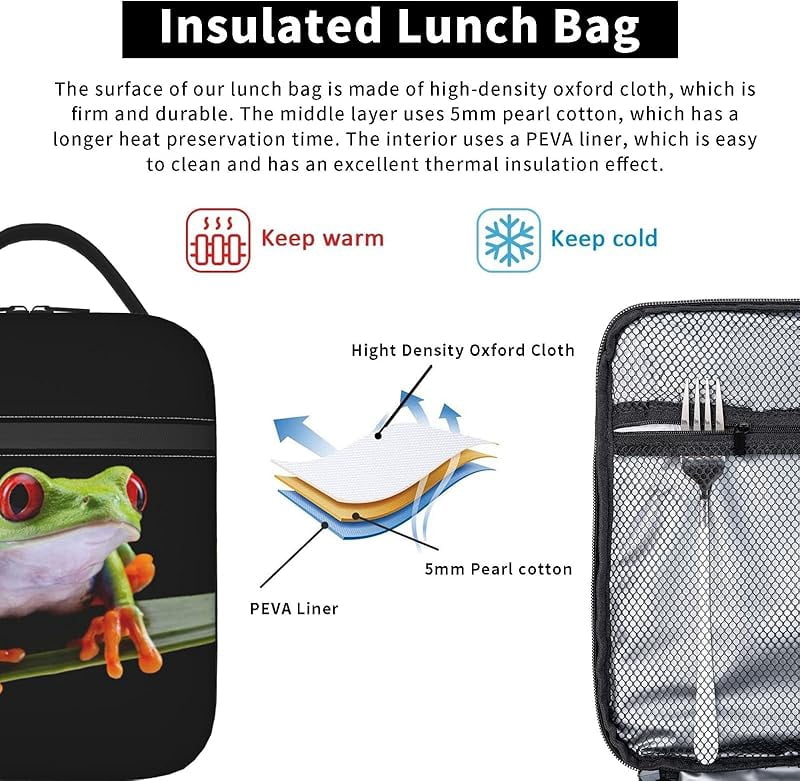 Frog Pattern Reusable Lunch Box Insulated LunchBox Cooler Lunch Bag