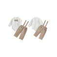 thumbnail image 2 of RUINIXCW Baby Boy Gentleman Outfits Spring Fall 2 Piece Church Outfits Infant Blessing Baptism Day Clothes Collar Button Down Long Sleeve Textured Romper Bowtie and Suspender Pants Set, 2 of 9