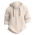 thumbnail image 2 of Hpapadks Men Shirt Hooded Long Sleeve Buttons Pullover Blouses with Pocket Solid Loose Mens Dress Shirts Khaki L, 2 of 5