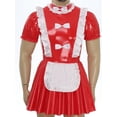 thumbnail image 3 of Yhong Robe de Femme de Chambre en Cuir Aspect Mouillé Manches Courtes à Volants Mini Robe Cosplay Rouge G, 3 of 7