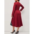 thumbnail image 3 of xiaxaixu Robes Midi d'Automne pour Femmes à Carreaux Patchwork Col Cœur Robe Trapèze Grande Balançoire Vacances Manches Longues, 3 of 9