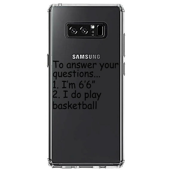 DistinctInk Clear Shockproof Hybrid Case for Samsung Galaxy Note 8 - TPU Bumper Acrylic Back Tempered Glass Screen Protector - I'm 6'6" I Do Play Basketball