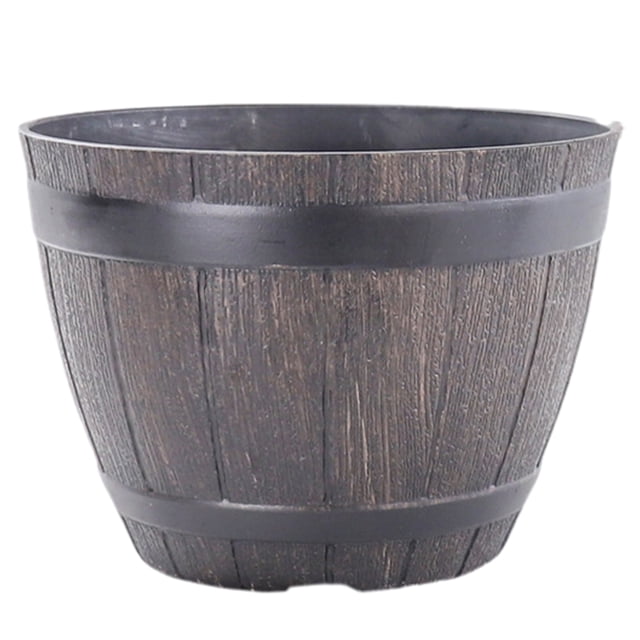 Flowerpot with Built-In Drainage System Rustic Style Garden Container Entryway Decorative Planter Barrel Flowers Herbs Vegetables Small Shrubs Balcony Flower Pot