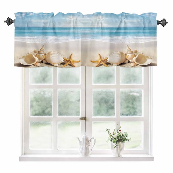 Coastal Seashells Kitchen Valances for Windows 42x12 Inch Kitchen Curtains Valances Rod Pocket Beach Ocean Nautical Starfish Conch Bathroom Window Valances for Window Treatment Decor