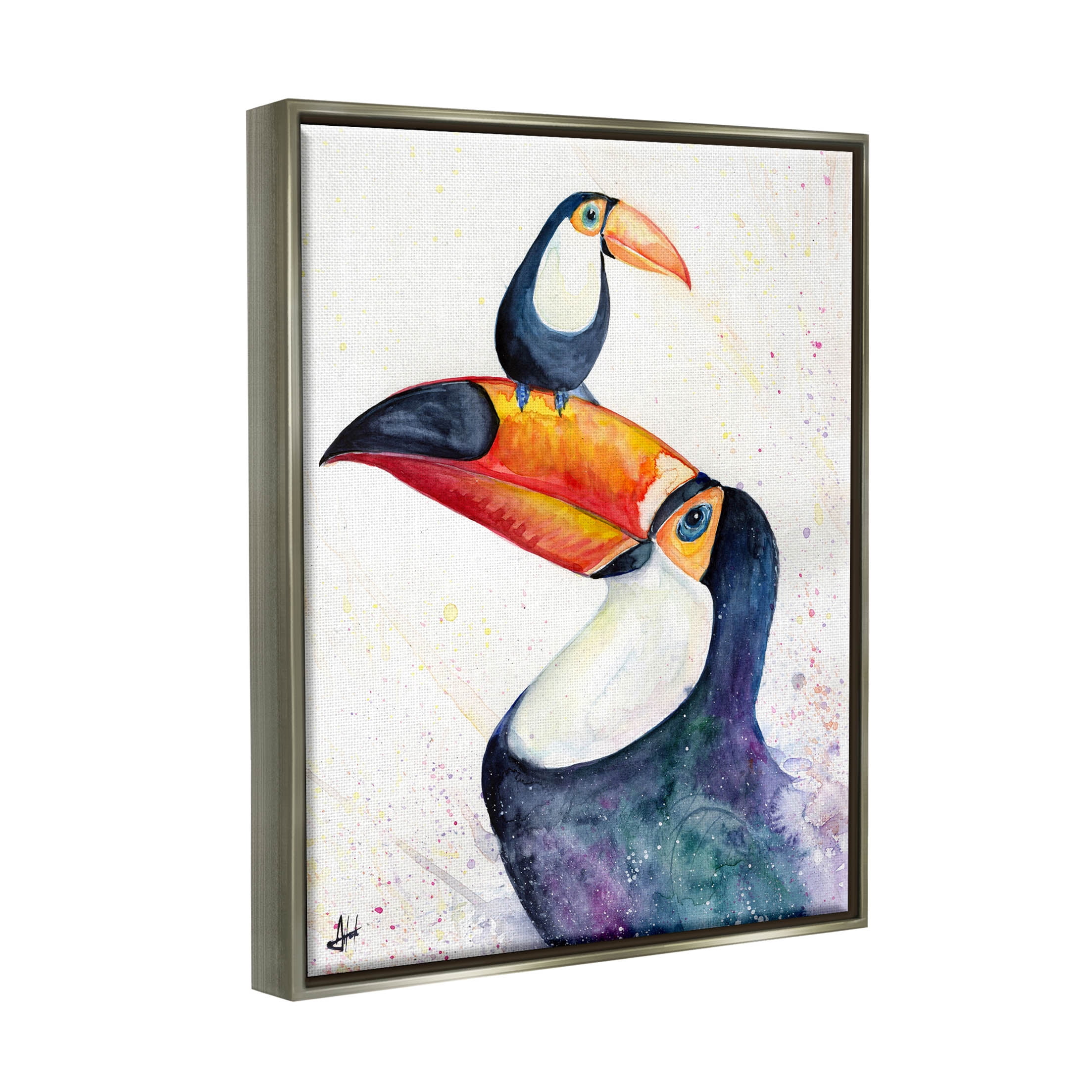 Toucan Baby & Mother Perched Animals & Insects Graphic Art Luster Gray Framed Art Print Wall Art