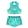 thumbnail image 4 of iEFiEL Girls Sparkly Sequins Ballet Dance Outfit Gymnastics Crop Top with Shorts Set Dancewear for Jazz Hip Hop Dance Lake_Green 8, 4 of 7