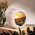thumbnail image 6 of Yiaed Oil Painting Style Pasture Cow Print Travel Jewelry Case Bridesmaid Gift Boxes Jewelry Travel Organizer Small Round Jewelry Box Mini Storage-Pink, 6 of 7