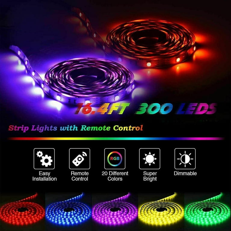 Tira LED, Luces LED RGB para dormitorio Tira de Luz de Color resistente Al Agua Con Mando A , 5050, Type D