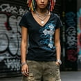 thumbnail image 5 of UOCUFY Grunge Shirts Emo Clothes Teen Girls Vintage Graphic Tee Y2k 2000s Goth Top Women Mcbling Short Sleeve Streetwear (Black, L), 5 of 9