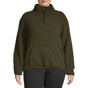No Boundaries Juniors' Plus Size Quarter-Zip Pullover Sherpa Sweatshirt