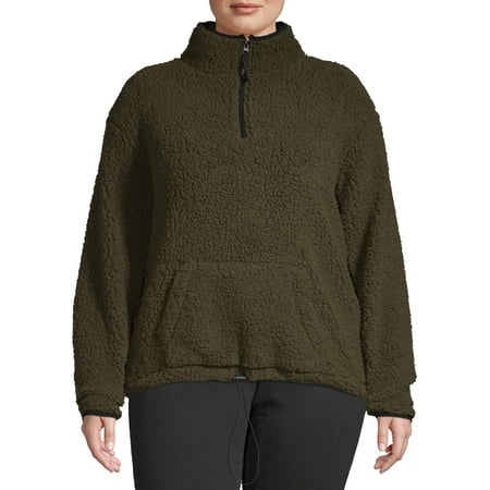 No Boundaries Juniors' Plus Size Quarter-Zip Pullover Sherpa Sweatshirt