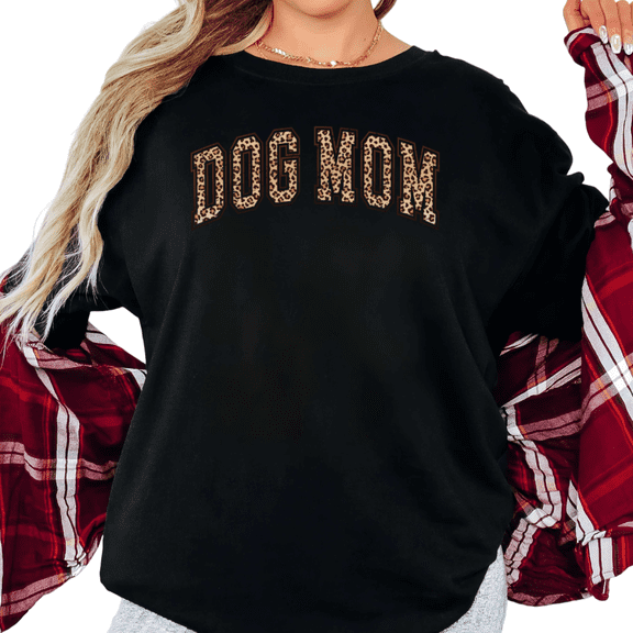 Women's Dog Mom Leopard Print Graphic Breathable T Shirt Cute Dog Lover Gift Short Sleeve Round Neck Top Black S-5XL