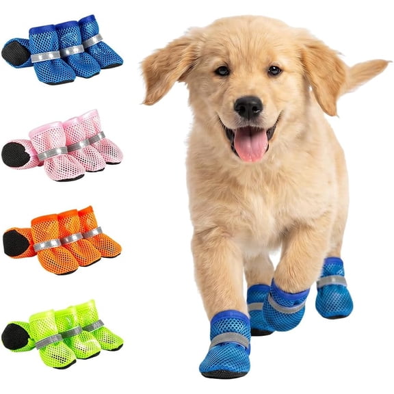 Dog Shoes for Hot Pavement, Breathable Summer Dog Boots with Non-Slip Sole, Paw Guards for Small Medium Large Dogs, Outdoor Walking & Beach Sandals ,Blue:L