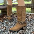 thumbnail image 6 of Chenyee Suede Work Boots for Women Wide Calf Pointed Toe Knee High Booties with Metal Buckle Strap, 6 of 8