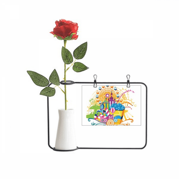 Ferris Wheel Castle Amusement Park Artificial Rose Flower Hanging Vases Decoration Bottle
