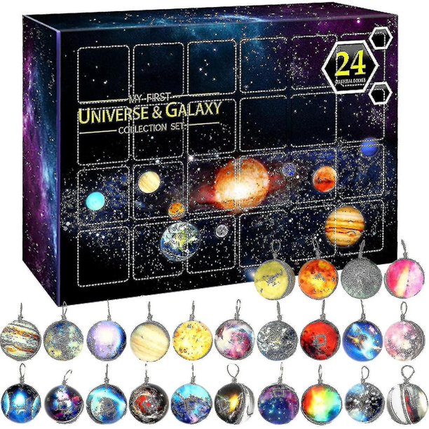 Calendario de adviento de galaxia del universo 2023 Calendarios de adviento de Navidad, caja de regalo sorpresa de piedras preciosas del planeta cósmico, calendario de cuenta regre