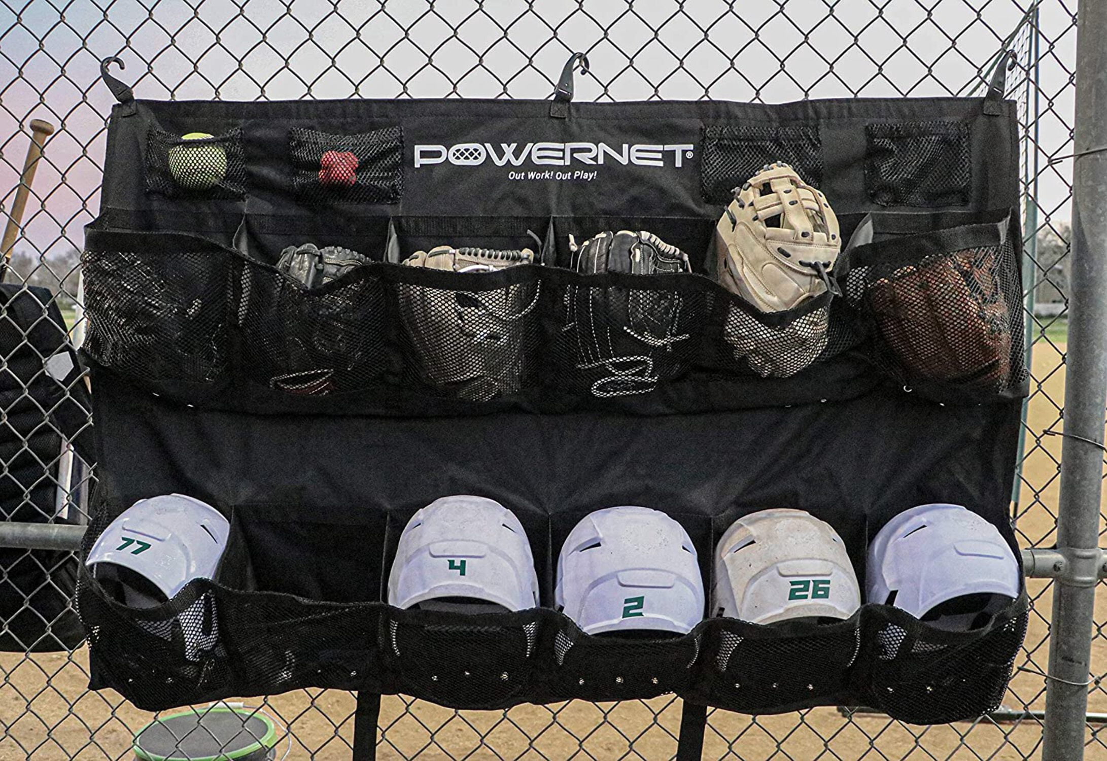 PowerNet Softball & Baseball Helmet Hanging Bag, 12 Pocket Baseball Glove & Helmet Storage Holder & Dugout Organizer, Portable Baseball Gear Training Equipment Holder (Royal Blue)