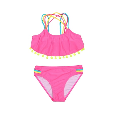 Gupgi Children Split Swimsuit Sleeveless Bikini with Ball Tassels ...