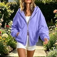 thumbnail image 5 of Akiihool Oversize Zip Up Hoodie Women Womens Zip Up Sweatshirts Jackets Long Sleeve Casual Loose Outwear with Pockets Purple,M, 5 of 6