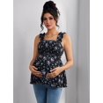 thumbnail image 3 of Women's Maternity Tank Tops Floral Babydoll Top Square Neck Smocked Peplum Blouse Shirts Black S, 3 of 8