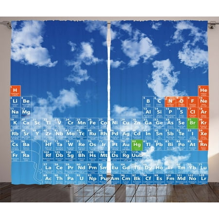 Bright Kids Curtains Science Curtains 2 Panels Set, Clear Bright Sky with Clouds and Chemistry Table for Kids Smart Student Print, Window Drapes for Living Room Bedroom, 108W X 84L Inches, Blue and White , by Ambesonne ()