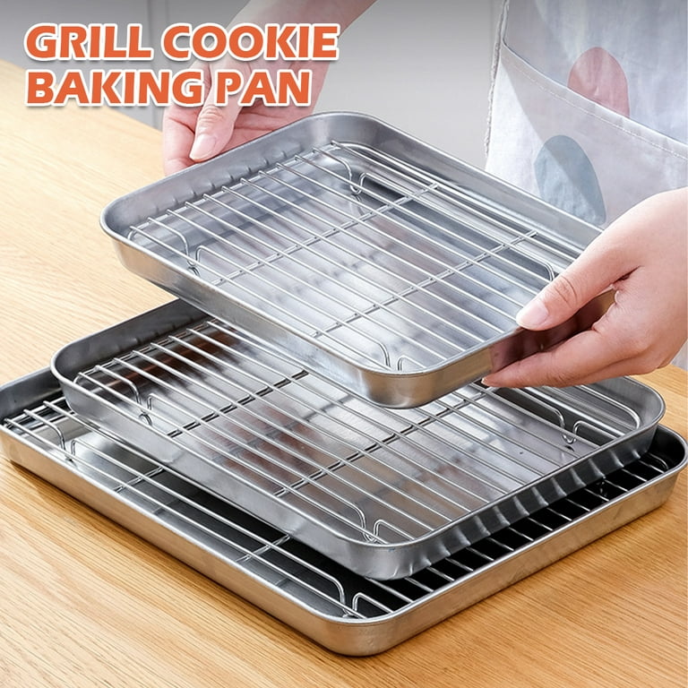 Stainless Steel Baking Sheet with Rack Set, Cookie Sheet with Cooling Rack,  Set of 6 (3 Sheets + 3 Racks), Heavy Duty, Non Toxic & Easy Clean