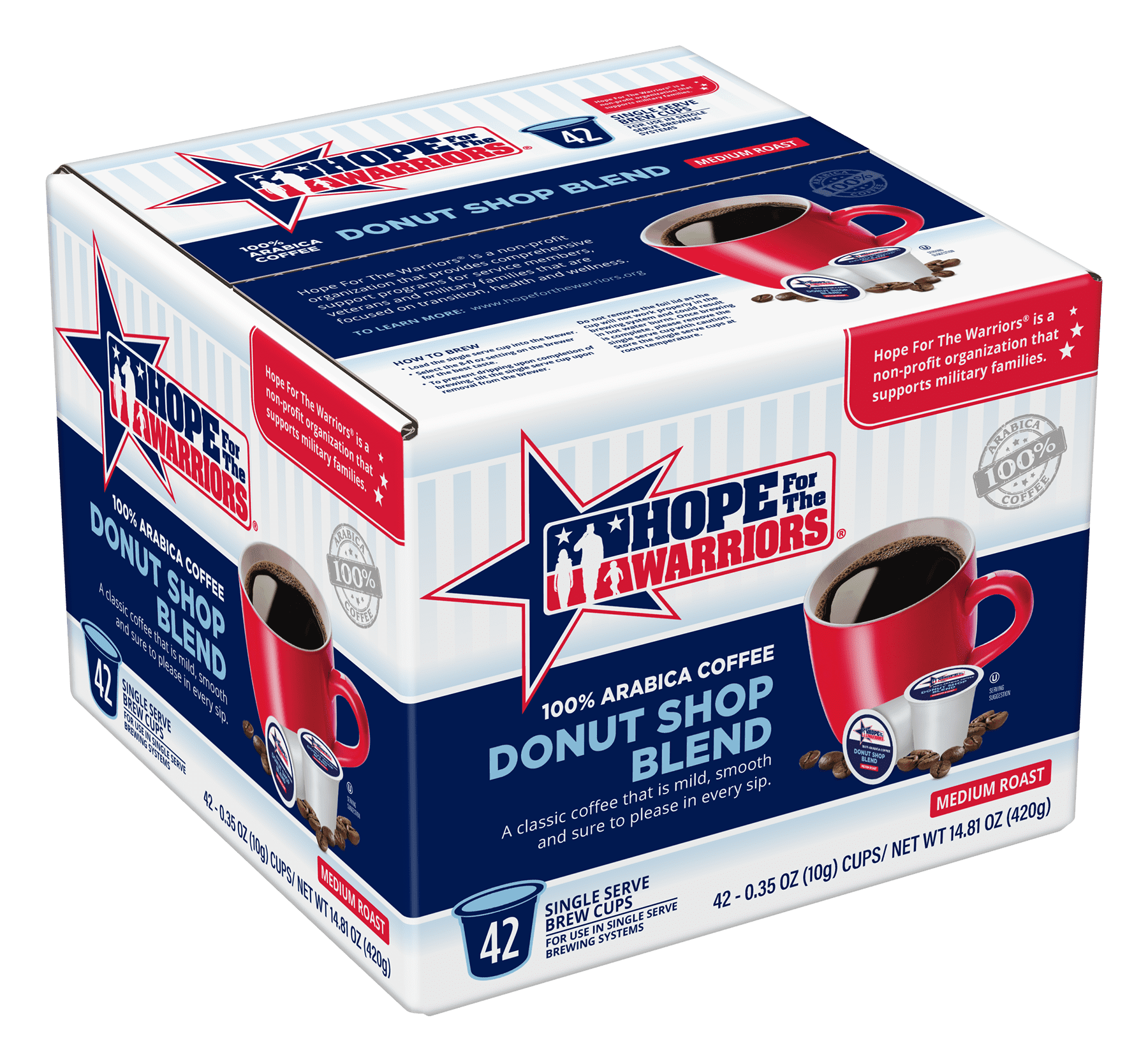 Hope For The Warriors Coffee, Donut Shop, Medium Roast, Single Serve