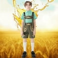 thumbnail image 2 of TEAJOPSUU Kids Boys' Lederhosen Clothes Oktoberfest Outfits 2 Piece Bavarian German Performance Set Short Sleeve Button Down Shirt Suspender Short Jumpsuits for 3-12 Years Green, 2 of 5