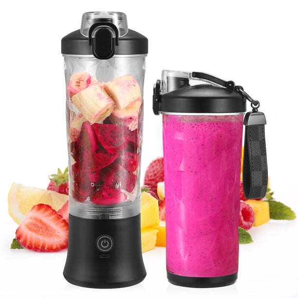 GOOHOCHY Licuadora de frutas portátil, vaso de viaje, tamaño personal, a batería, 600 ml